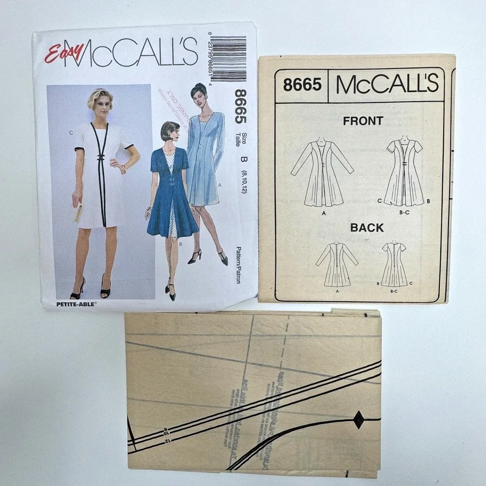 McCALLS‎ 8665 Uncut Sewing Pattern 8 10 12 Semi-Fitted Dress w. Overlay Vtg 90s